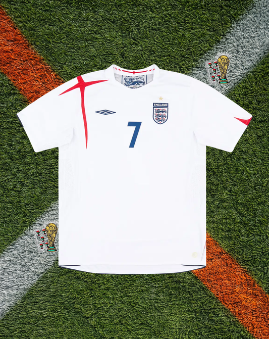 England 2005–2007 Home Jersey – Beckham #7- St. George’s Cross Accent Design