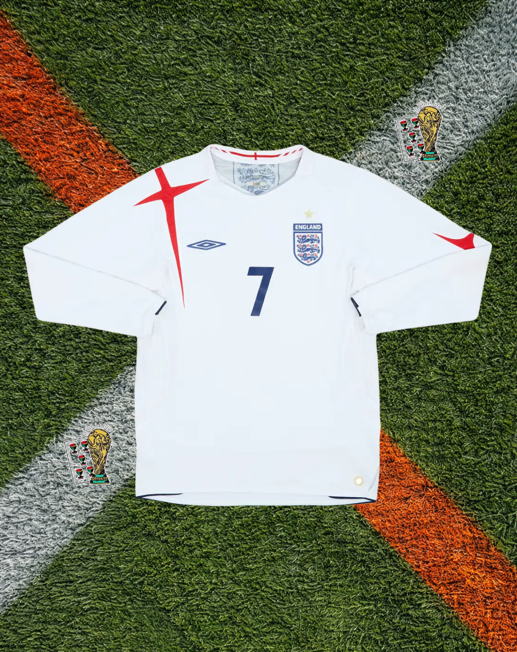 England 2005–2007 Home Jersey – Beckham #7- St. George’s Cross Accent Design (Long Sleeve)