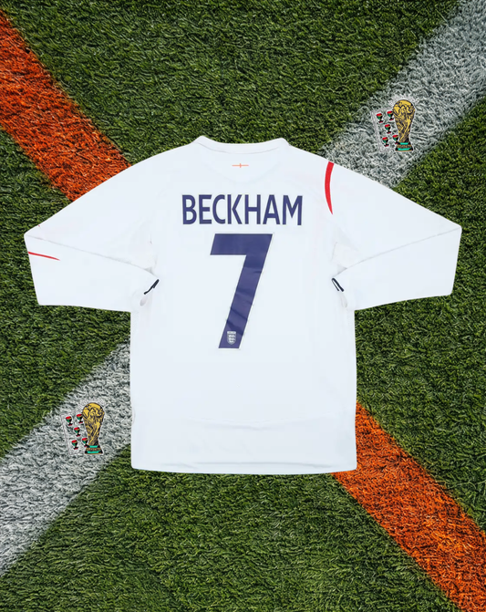 England 2005–2007 Home Jersey – Beckham #7- St. George’s Cross Accent Design (Long Sleeve)