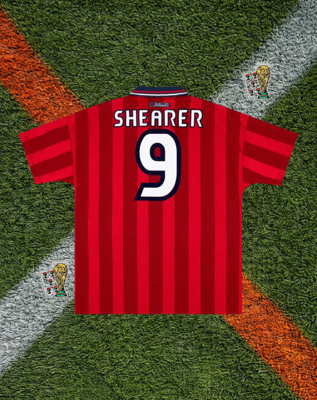 England 1997–1999 Away Jersey – Shearer #9- Bold Red Checkered Era Design