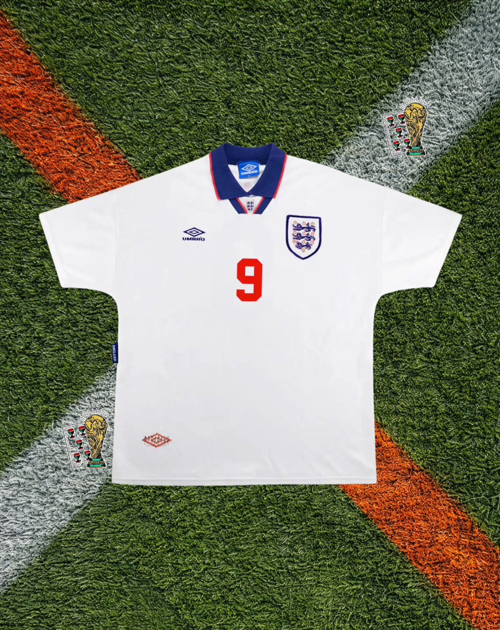 England 1993–1995 Home Jersey – Shearer #9 - Diamond-Pattern Umbro Classic