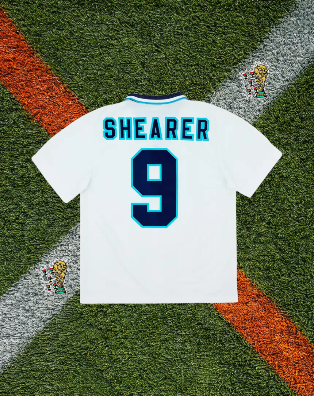 England 1995–1997 Home Jersey – Shearer #9 -Navy Collar & Teal Trim Edition