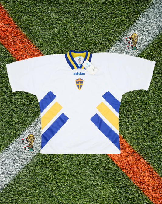 Sweden 1994 Away Jersey – World Cup USA Edition - Royal Blue Three-Stripe Shoulder V-Neck