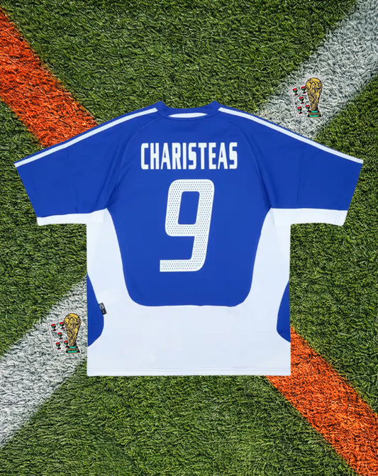 Greece 2004 Away Jersey - #9 CHARISTEAS - Royal Blue Euro Champions V-Neck