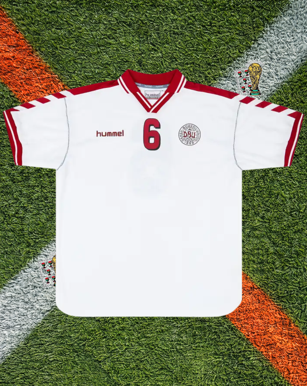 Denmark 1998/2000  Away-  #6 Thomas Helveg - Vintage Pristine White Red Trim Crossover V-Neck Polo
