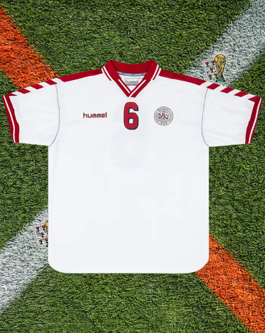 Denmark 1998/2000  Away-  #6 Thomas Helveg - Vintage Pristine White Red Trim Crossover V-Neck Polo