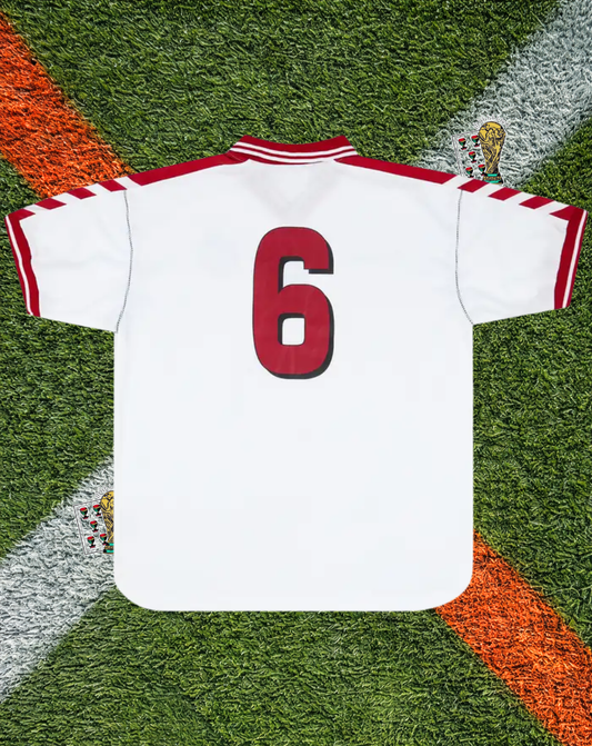 Denmark 1998/2000  Away-  #6 Thomas Helveg - Vintage Pristine White Red Trim Crossover V-Neck Polo