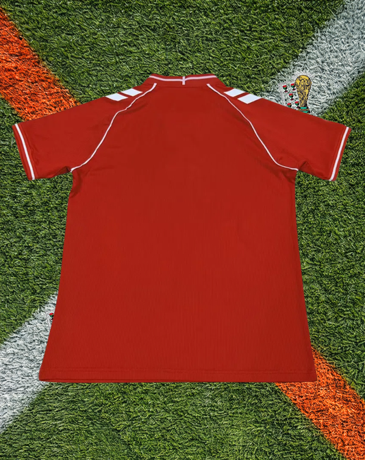 Denmark 2026 Home Jersey- Hummel Retro Red White Pinstripe Raglan Crossed V-Neck- World Cup Edition
