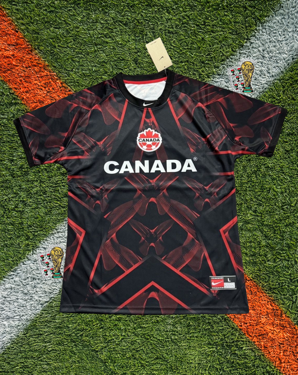 Canada  2026 Goalkeeper Jersey  Vibrant Red Abstract Geometric Digital Wave Pattern