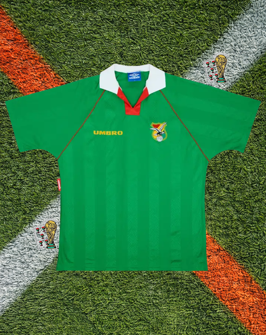 Bolivia National Team - 1994 - Home- Vintage Umbro Sublimated Crest Pattern Chevron Collar