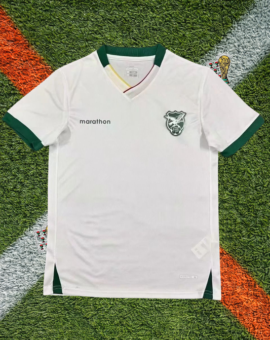 Product Title: Bolivia National Team - 2026 - Away - Marathon Clean White Textured Body Tricolor Accent Trim