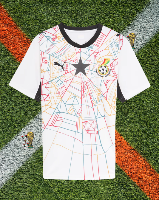 Ghana 2026 Home Jersey - Pristine White Tonal Kente Graphic Black Star Crew-Neck- World Cup Edition