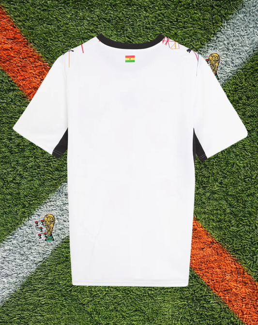 Ghana 2026 Home Jersey - Pristine White Tonal Kente Graphic Black Star Crew-Neck- World Cup Edition
