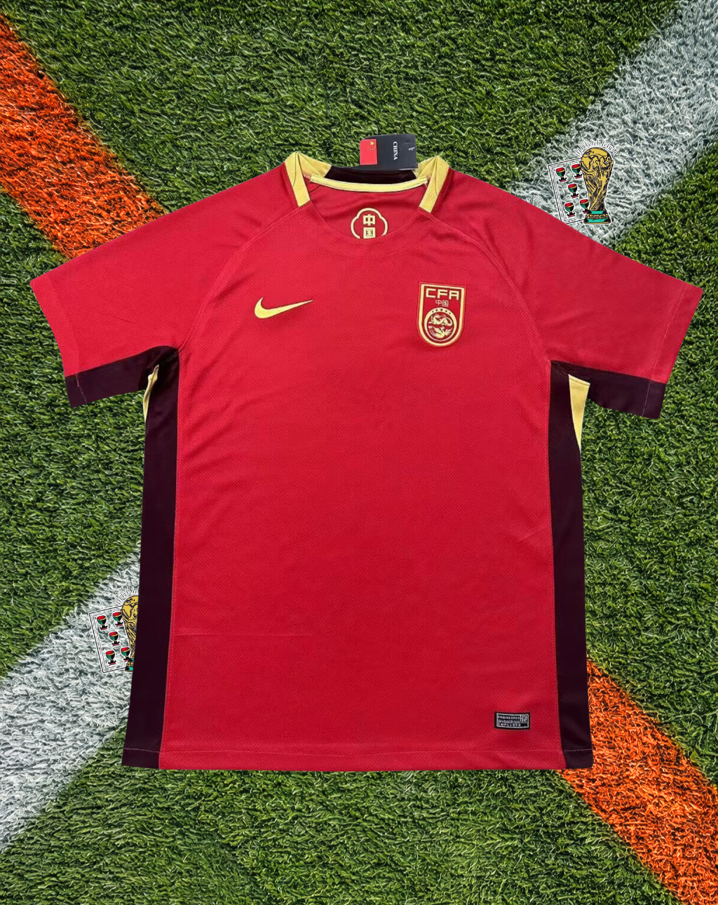 China CFA 2026 Home Jersey - Nike Regal Red Gold Collar Subtle Micro-Knit Mesh Panels
