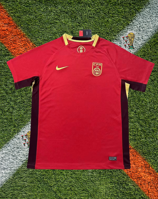 China CFA 2026 Home Jersey - Nike Regal Red Gold Collar Subtle Micro-Knit Mesh Panels