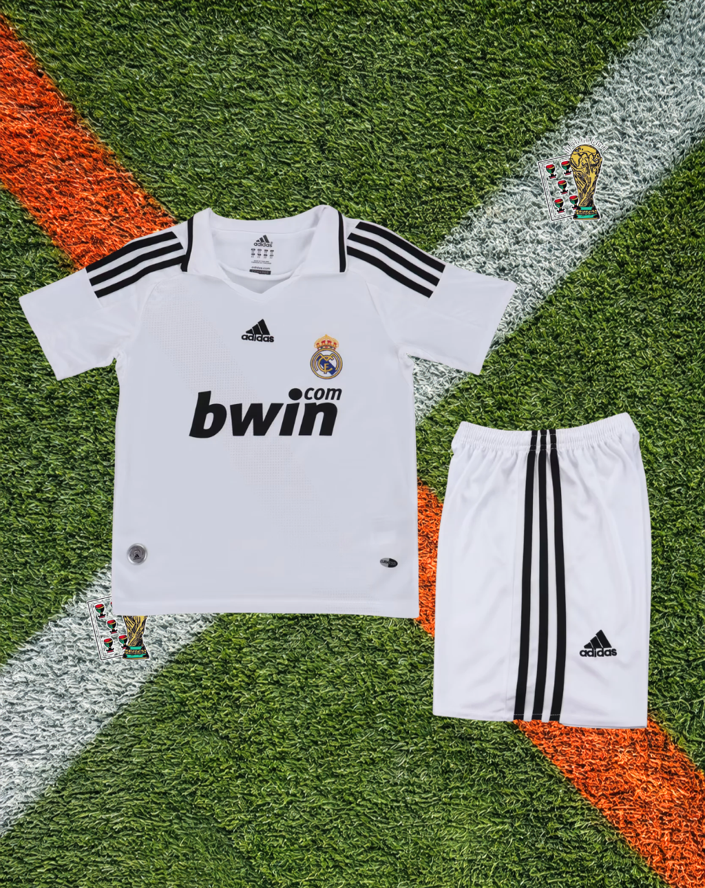 Real Madrid 2008/2009 Home Jersey – ristine White Black Piping Bwin Polo Collar- Youth Edition