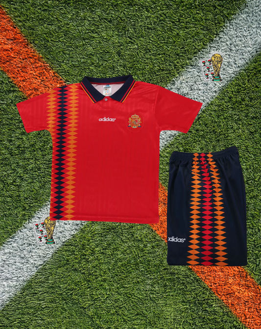 Spain 1994 Home Jersey Three Stripes Diamond Side Panel Crossover Polo- Kids edition