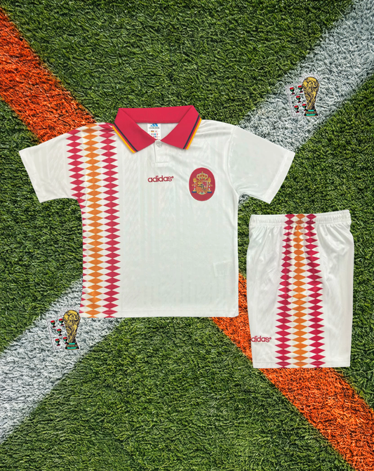 Spain 1994 Away Jersey Three Stripes Diamond Side Panel Crossover Polo- Kids edition