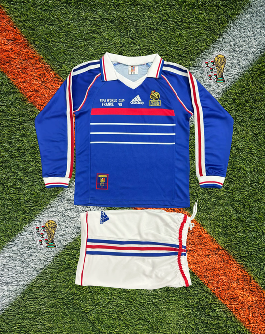 France 1998 Home  Retro World Cup Champions Soccer Jersey – Vintage Longsleeve Kids Edition (Copy)