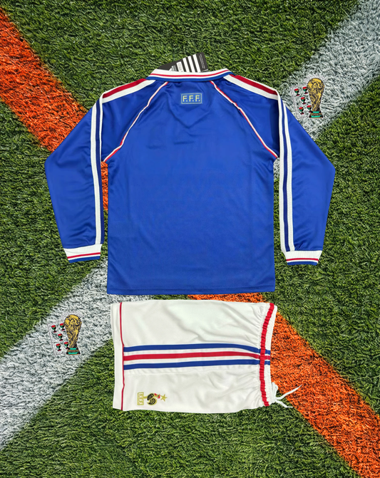 France 1998 Home Retro World Cup Champions Soccer Jersey – Vintage Longsleeve Kids Edition (Copy)