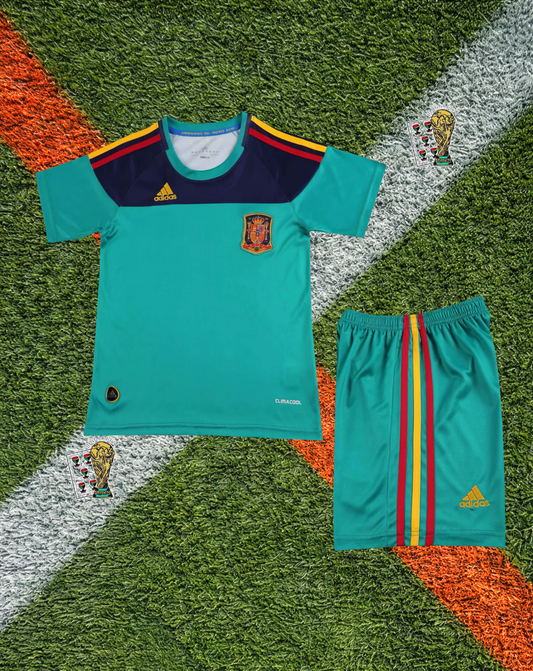 Spain  2010 Goalkeeper Jersey Aqua Green Navy Yellow Tricolor Sleeve- Kids Edition