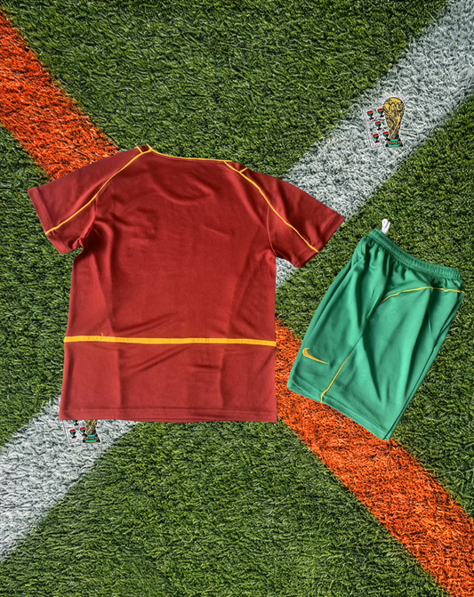 Portugal 2002-2004 Home Jersey – Figo #7 -Deep Red & Emerald Panel World Cup Edition- Kids Edition