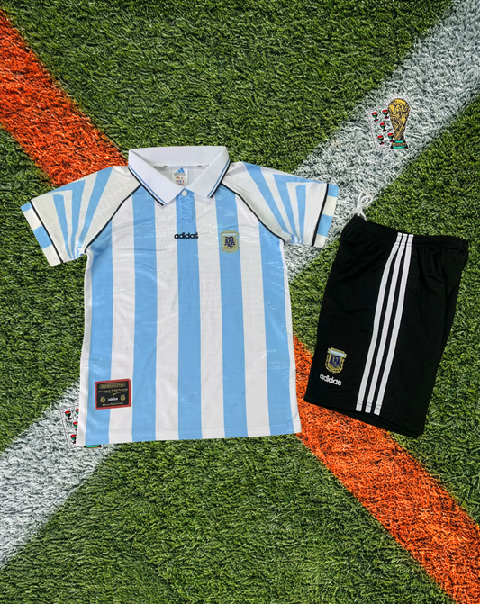 Argentina 1996–98 Home Short Sleeve Adidas Albiceleste Classic Football Shirt- Kids Version