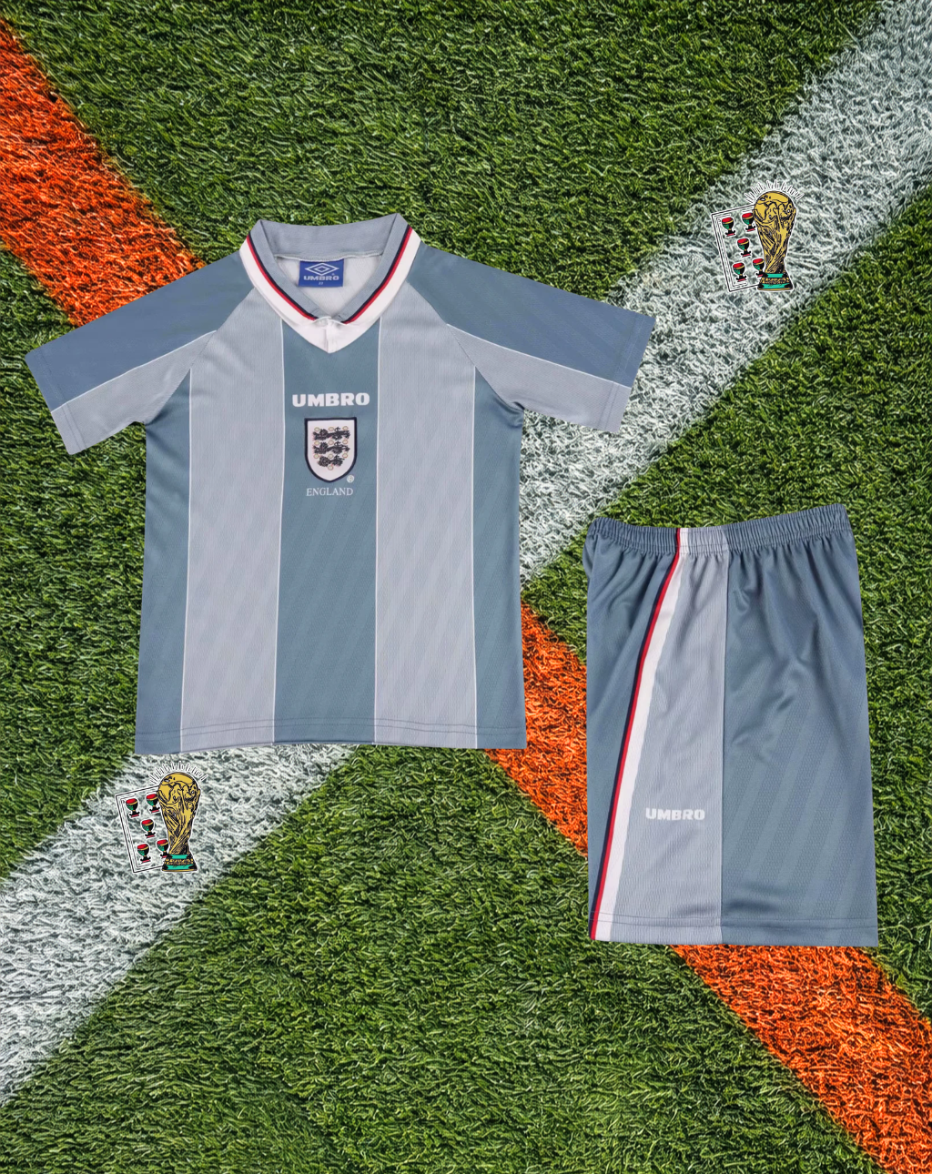 England 1996 Away Jersey -Indigo-Grey Graphic Euro's - Kids Edition