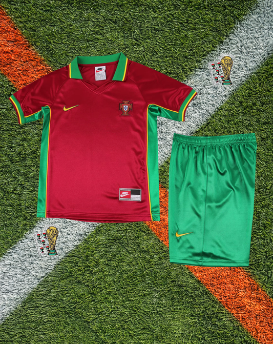 Portugal 1997/1998 Home Jersey –Deep Maroon Textured Red Vibrant Green Accent - Kids Edition (Copy)