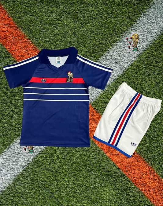 France 1986 Home Vintage World Cup Soccer Jersey – Classic Retro Adidas Kit with Timeless French Flair- Kids Edition