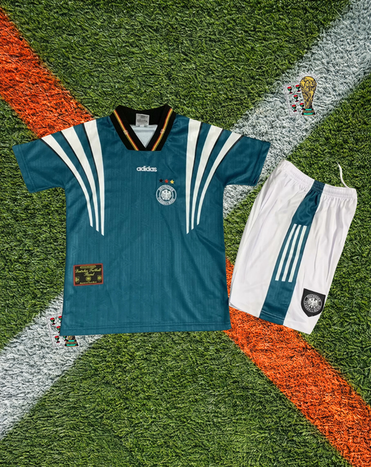 Germany 1996 Away Vintage Euros Champion Green Soccer Jersey – Rare Retro Adidas Kit from England ’96 Glory- Youth Edition