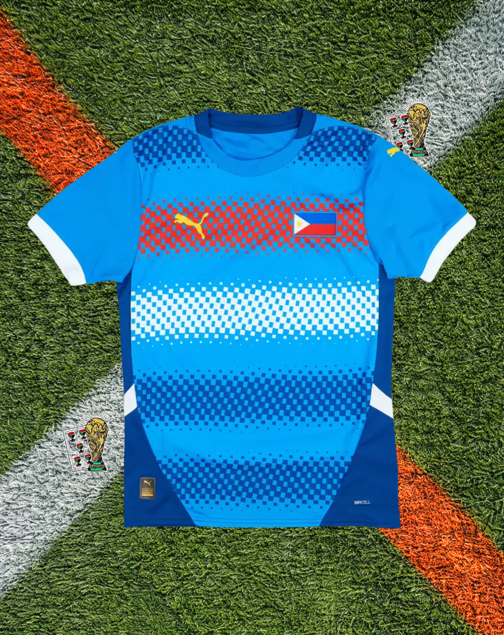 Philippines 2026 Home Jersey –Sky Blue Halftone Pixelated Checkered Crew Neck