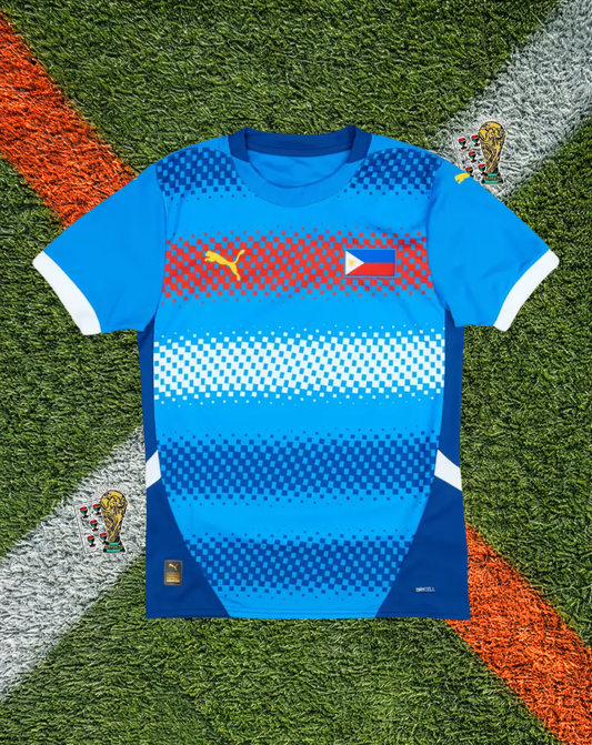 Philippines 2026 Home Jersey –Sky Blue Halftone Pixelated Checkered Crew Neck
