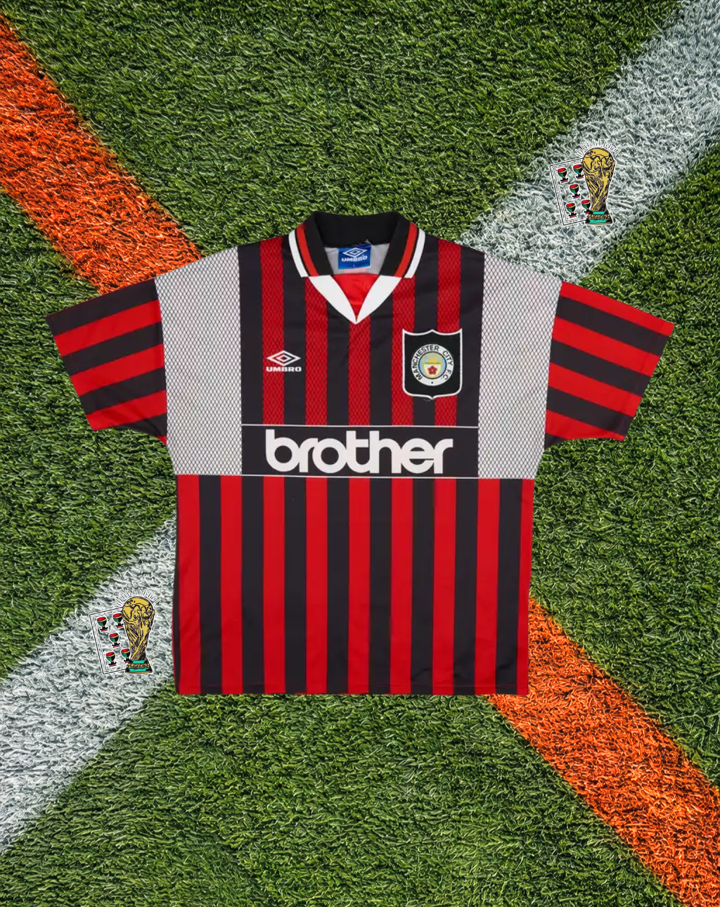 Manchester City 1994-96 Away Jersey – Quinn #9 – Umbro "Brother" Red & Black