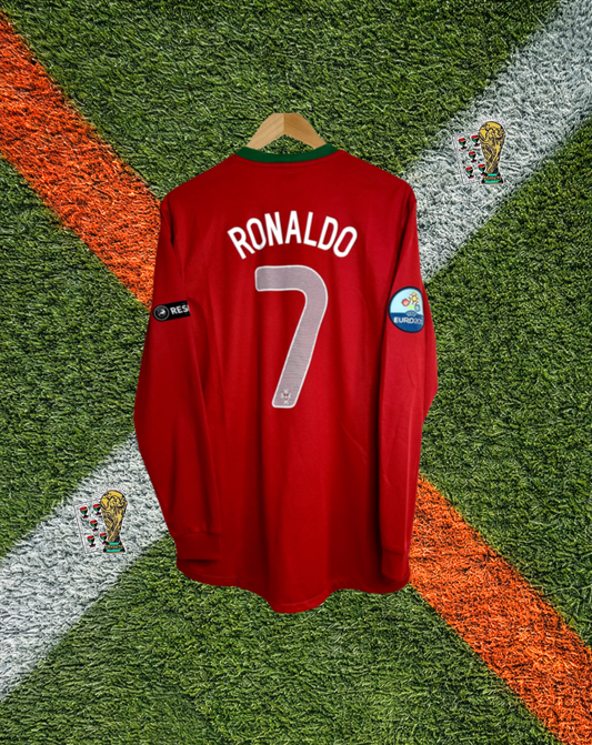 Portugal 2012 Home Jersey – Ronaldo #7 -Classic Red with Emerald Collar (Long-Sleeve)