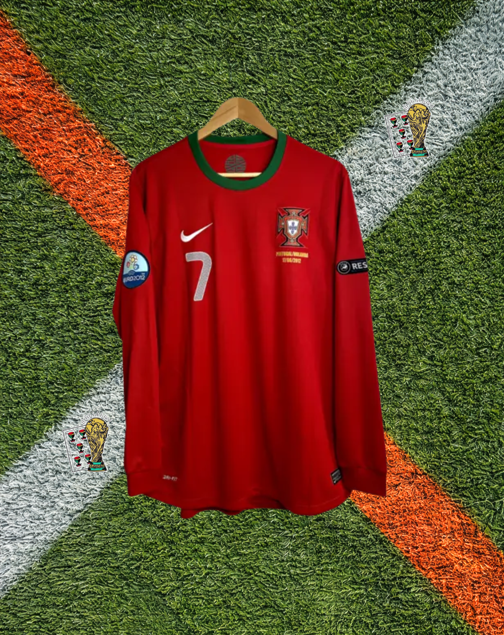 Portugal 2012 Home Jersey – Ronaldo #7 -Classic Red with Emerald Collar (Long-Sleeve)