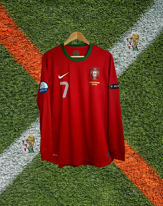 Portugal 2012 Home Jersey – Ronaldo #7 -Classic Red with Emerald Collar (Long-Sleeve)