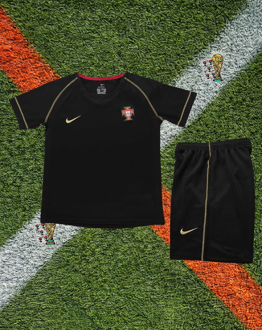 Portugal 2006 Awa6 Jersey –Portugal National Team - 2006 - Retro Away - N/A - Nike Stealth Black Metallic Gold Trim V-Neck- Kids Edition