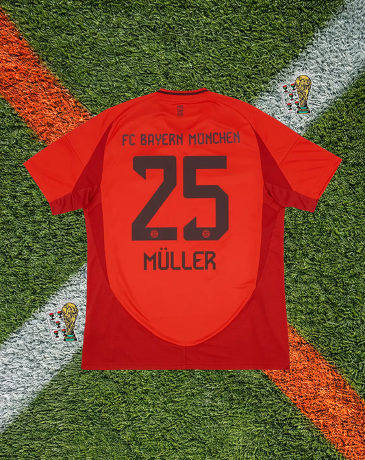 FC Bayern Munich 2024-25 Home Jersey – Müller #25 – "Triple Red" Stripes