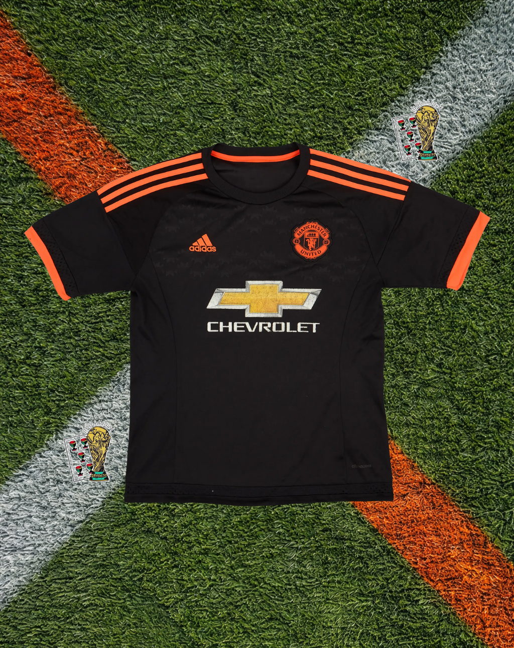 Manchester United 2015–16 Third Rooney #10 – Adidas Black & Solar Red Retro Football Shirt Chevrolet