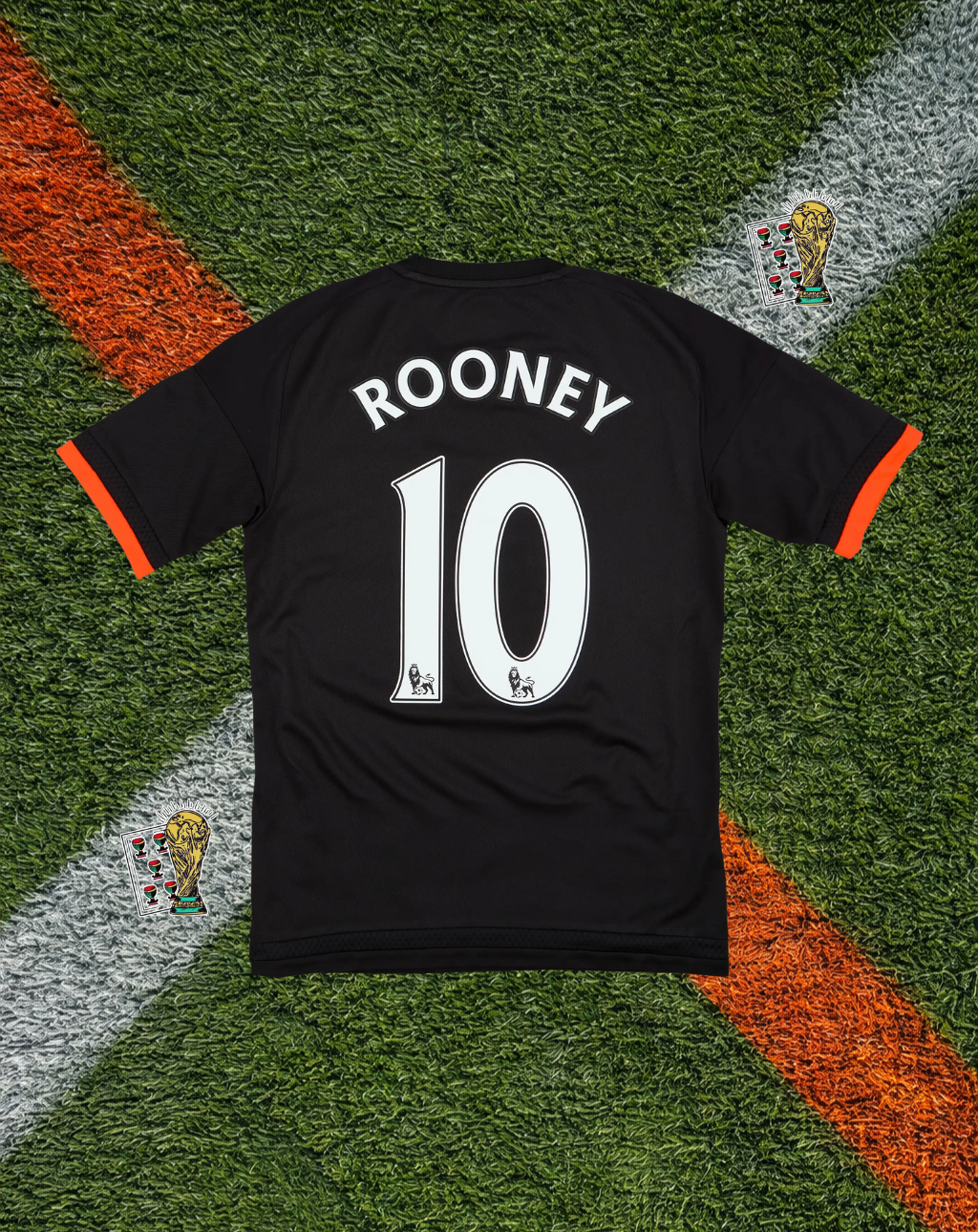 Manchester United 2015–16 Third Rooney #10 – Adidas Black & Solar Red Retro Football Shirt Chevrolet