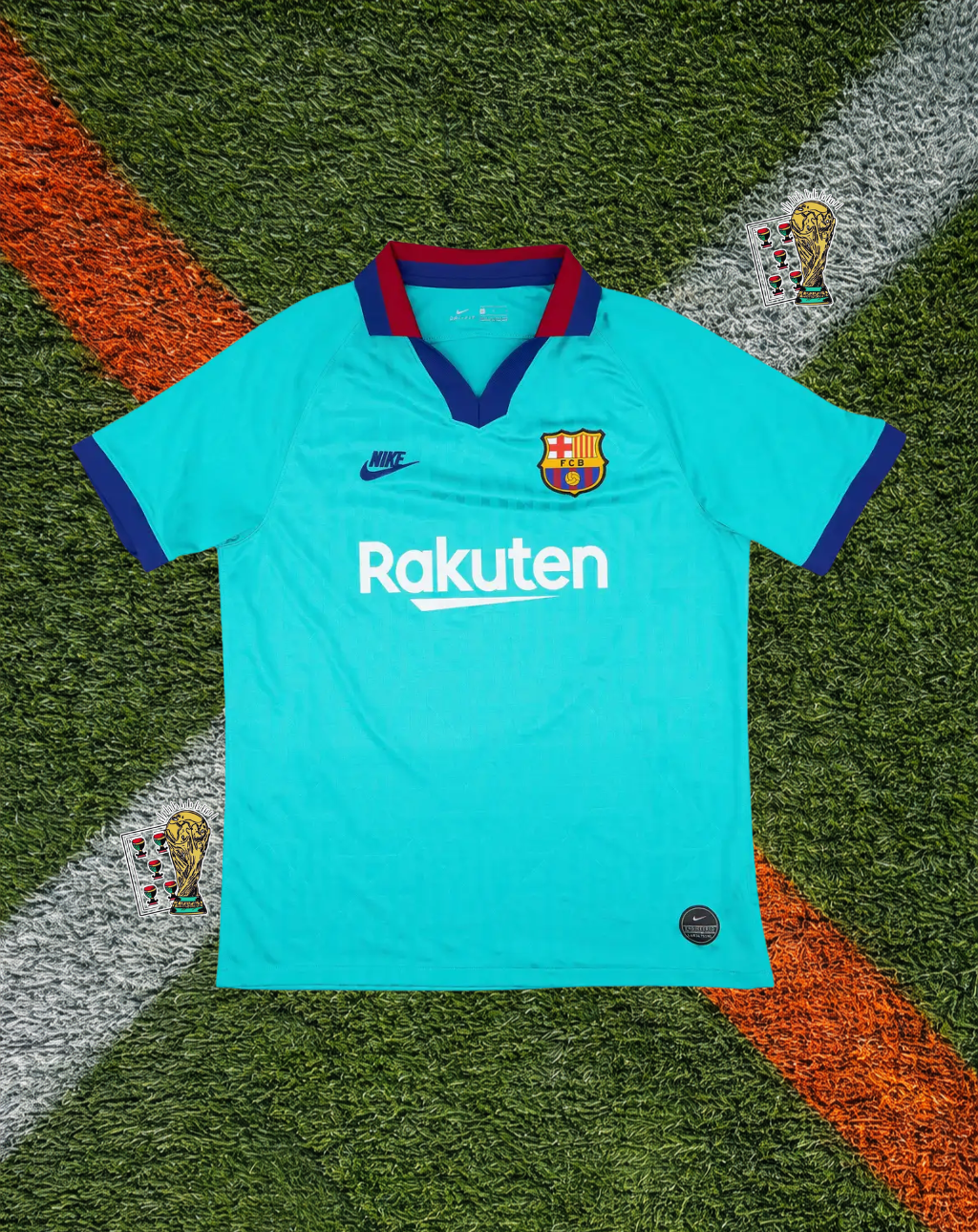 FC Barcelona 2019–20 Third Messi #10 – Nike Aqua & Crimson Classic Football Shirt Rakuten Vintage
