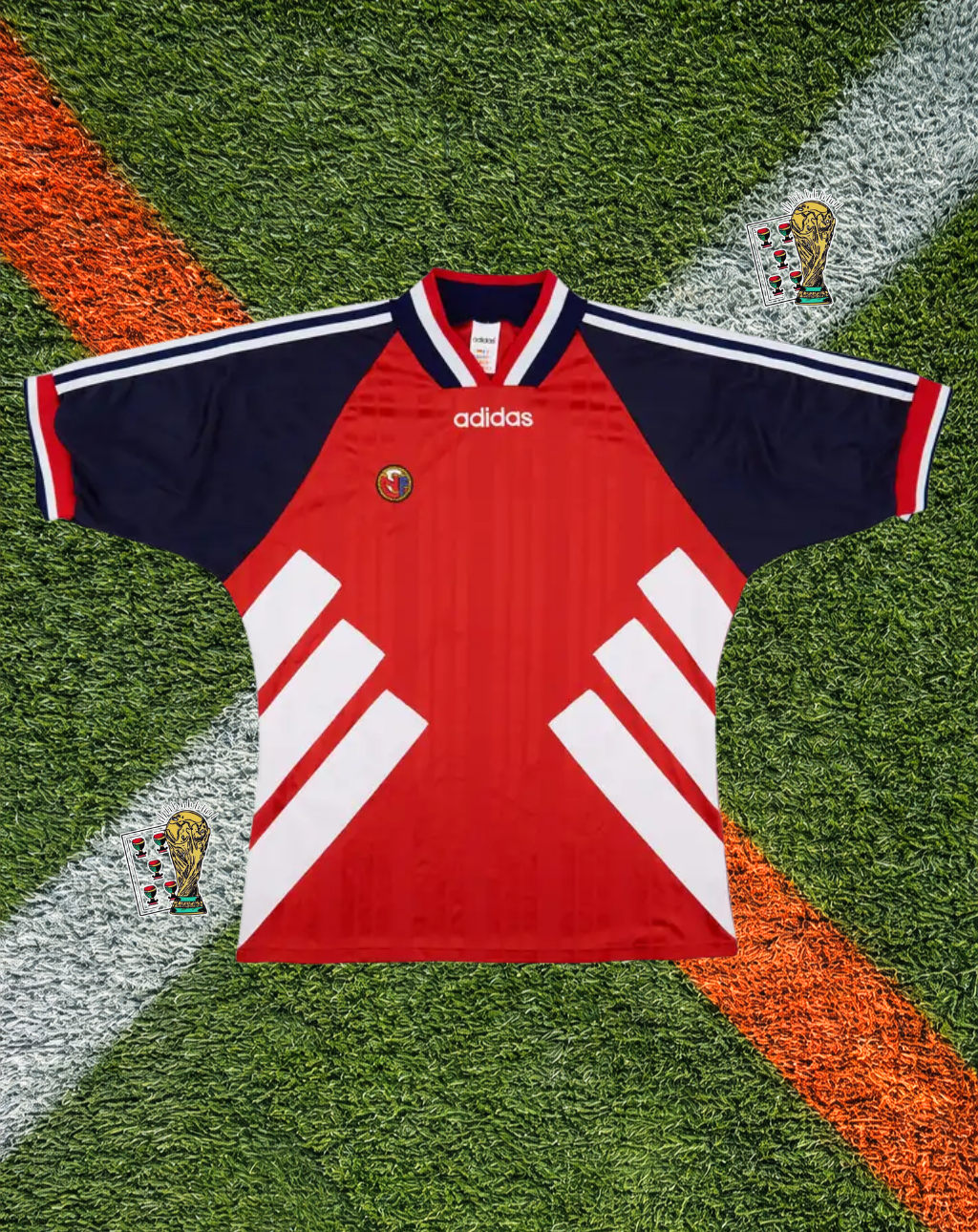 Norway 1994/1996 Home Jersey – Classic Red Geometric Watermark V-Neck