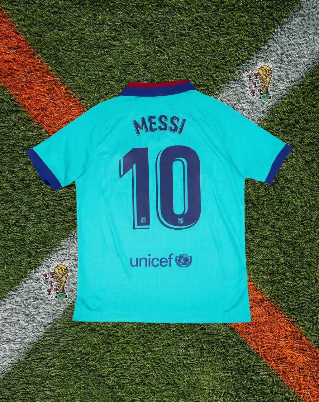 FC Barcelona 2019–20 Third Messi #10 – Nike Aqua & Crimson Classic Football Shirt Rakuten Vintage