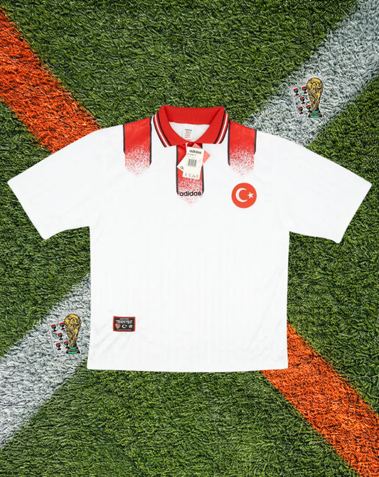 Turkey 1996/1998 Away Jersey –Euro 96 Edition - Pristine White Red Block Torso V-Neck