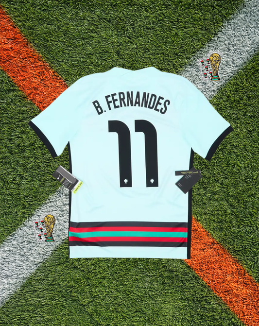 Portugal 2020–2021 Away Jersey – Bruno Fernandes #11 -Mint Green Horizontal Stripe Edition
