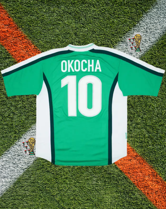 Nigeria 1998/2000 Home Jersey – World Cup France Edition- Nike Eagle Green Wing Graphic V-Neck - Okocha #10