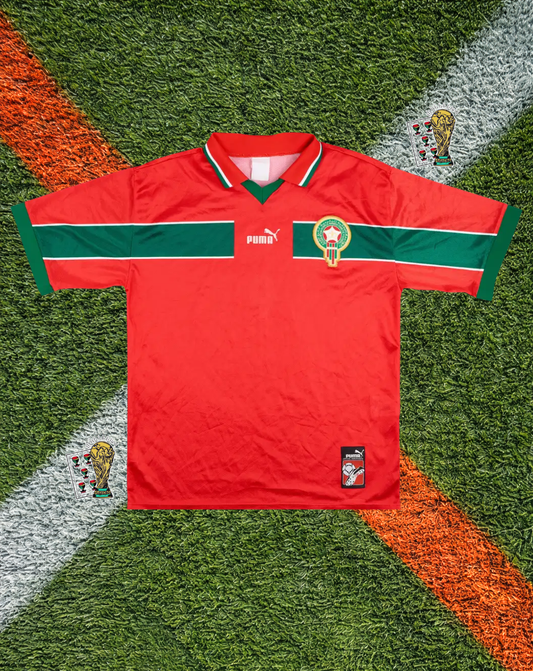Morocco 1998 Third -World Cup Edition - Puma Classic Red Green Chest Band Polo V-Neck