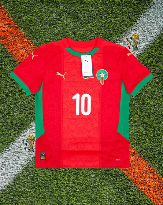 Morocco 2024/2025 Home Jersey -Red Zellige Geometric Star Pattern Crew Neck - Brahim #10 Edition
