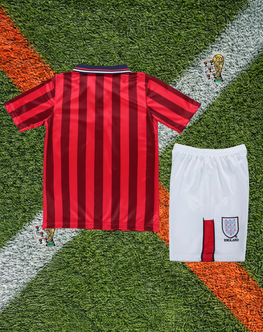 England 1997–1999 Away Jersey – Bold Red Checkered Era Design- Kids Edition